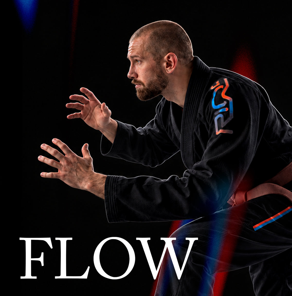 Rios Flow Gi – svart limited edition BJJ-drakt med rød og blå logo
